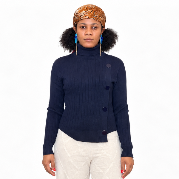 Camille Ribbed Turtleneck Sweater With Button Accent
