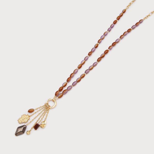 Florina Necklace With Oval Stone Pendant & Charms