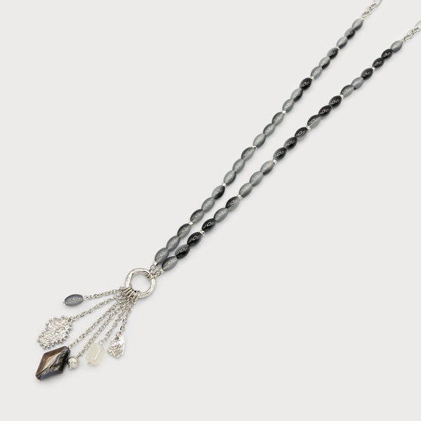 Florina Necklace With Oval Stone Pendant & Charms