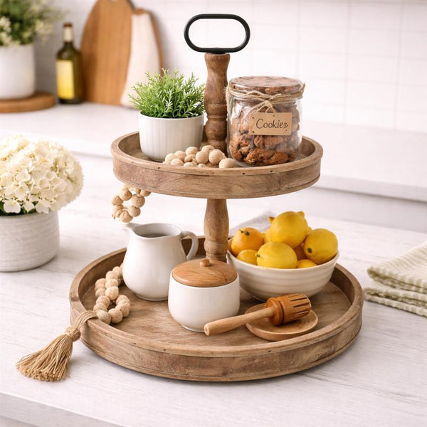 2 Tiered Wooden Stand / Tray - Lady of the Lake