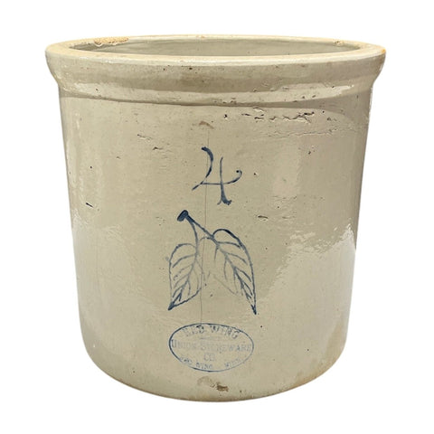 4 Gallon Red Wing Crock With Birch Leaf Design - Lady of the Lake