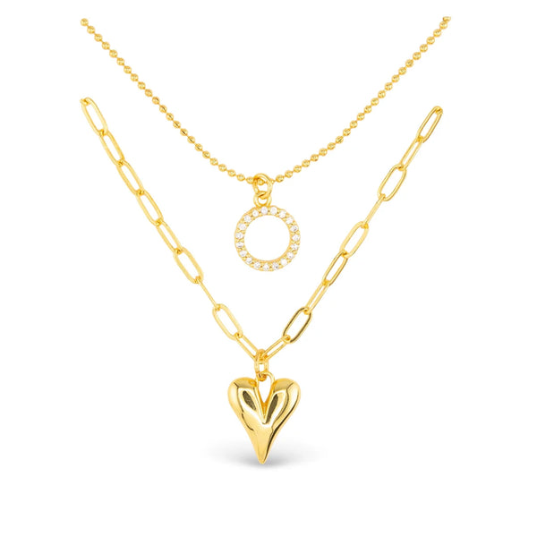 Dual Layer Circle & Heart Necklace