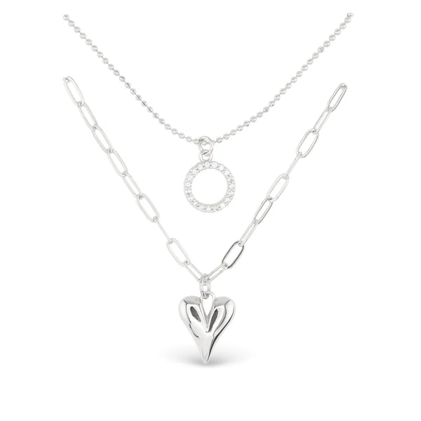 Dual Layer Circle & Heart Necklace