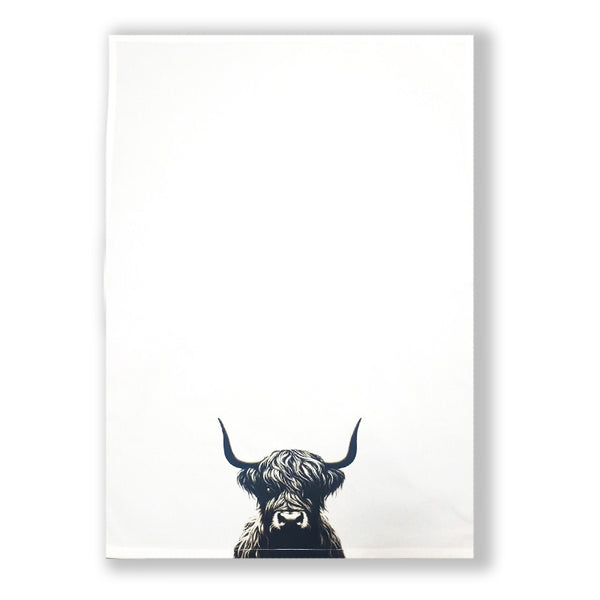 Highland Cow Black & White Tea Towel