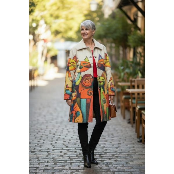 Modern Feline Print Coat