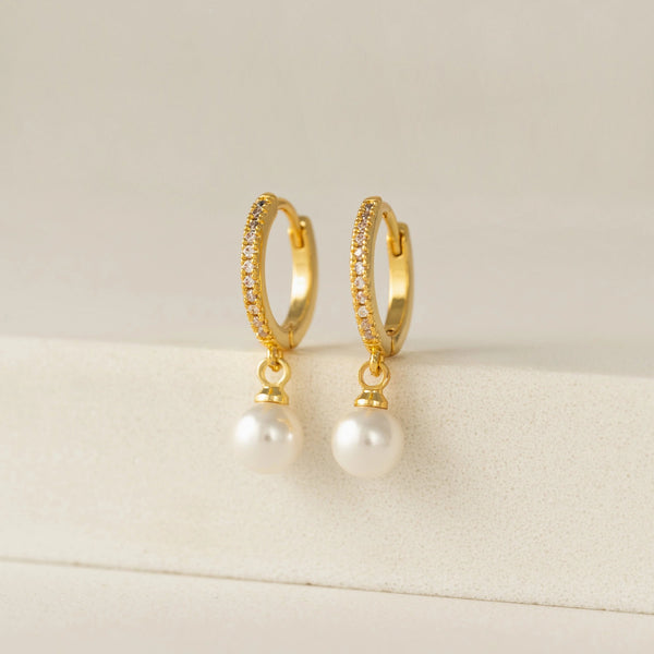 CZ Amari Pearl Huggie Hoop Earrings