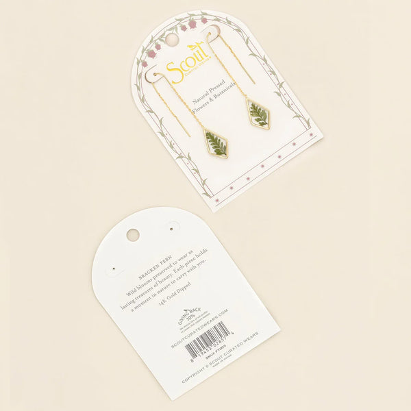Green Bracken Fern - Pressed Flower Thread Earring