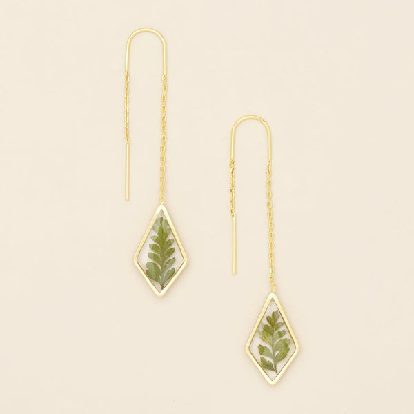 Green Bracken Fern - Pressed Flower Thread Earring