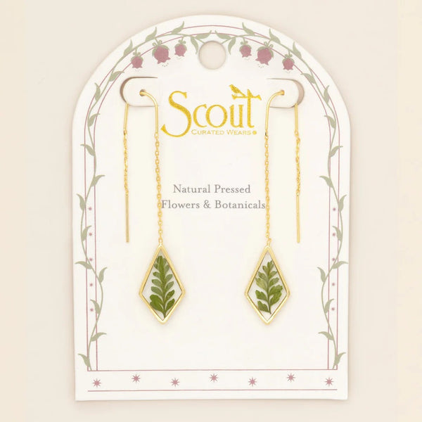 Green Bracken Fern - Pressed Flower Thread Earring