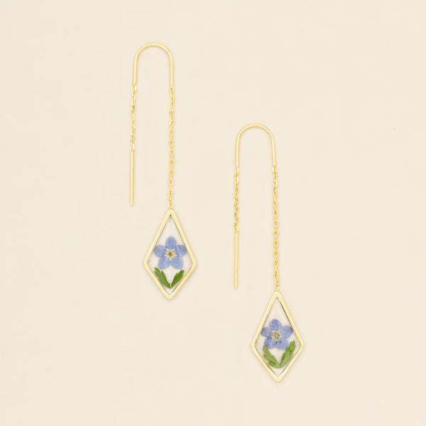 Blue Forget Me Not - Pressed Flower Thread Earring