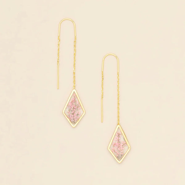 Pink Lace Flower - Pressed Flower Thread Earring