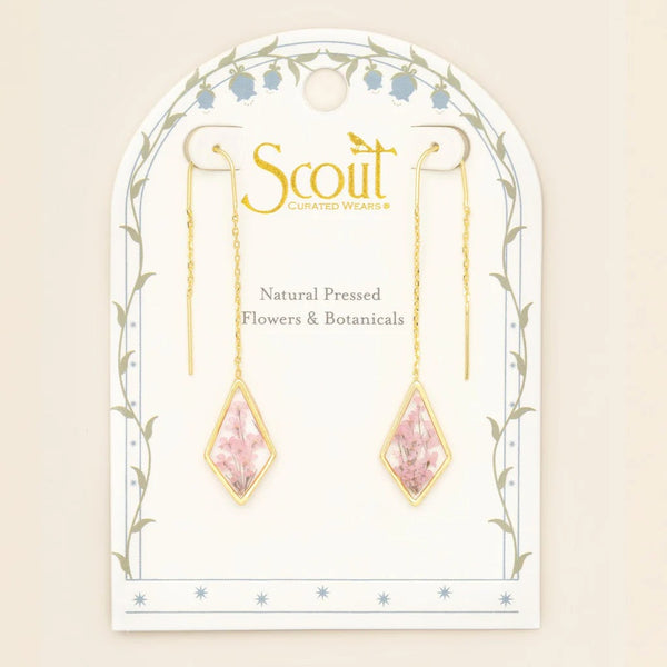 Pink Lace Flower - Pressed Flower Thread Earring
