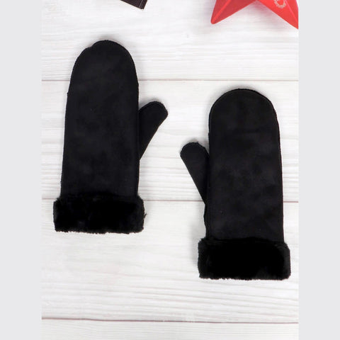 Suede Mitten With Faux Fur Trim