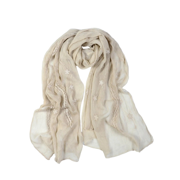 Scarf - Embroidered Flower & Lace
