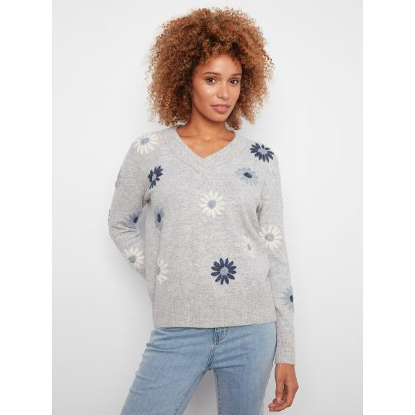 Cleo Embroidered V-Neck Sweater