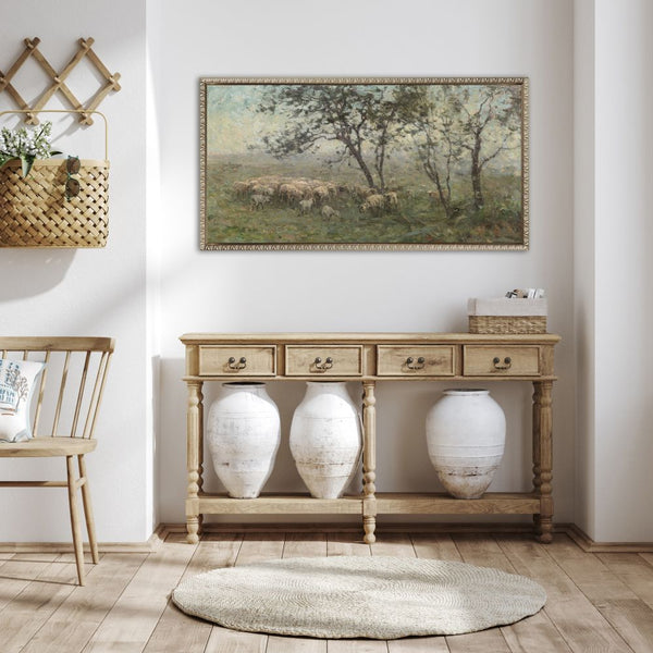 A Flock Of Sheep - Hand Embellished Canvas In Floating Frame - Lady of the Lake