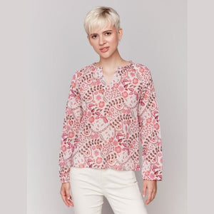 Abigail Printed Cotton Long Sleeve Popover Blouse - Lady of the Lake