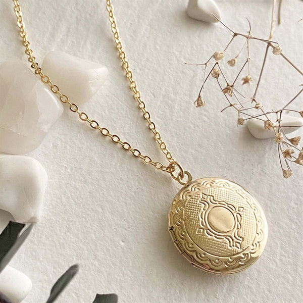 Adelaide Ornate Round Locket Necklace - Lady of the Lake