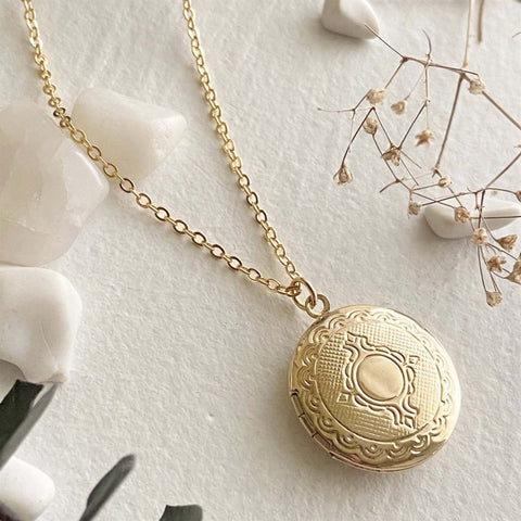 Adelaide Ornate Round Locket Necklace - Lady of the Lake