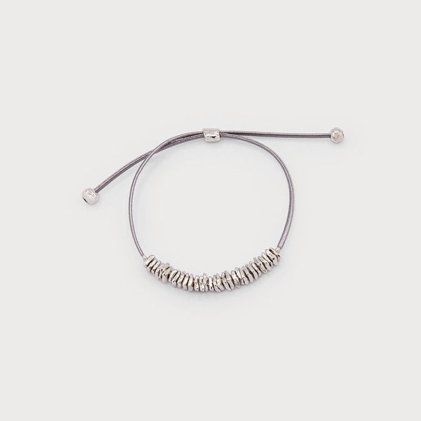 Adjustable Leather Bracelet With Hammered Metal - Lady of the Lake