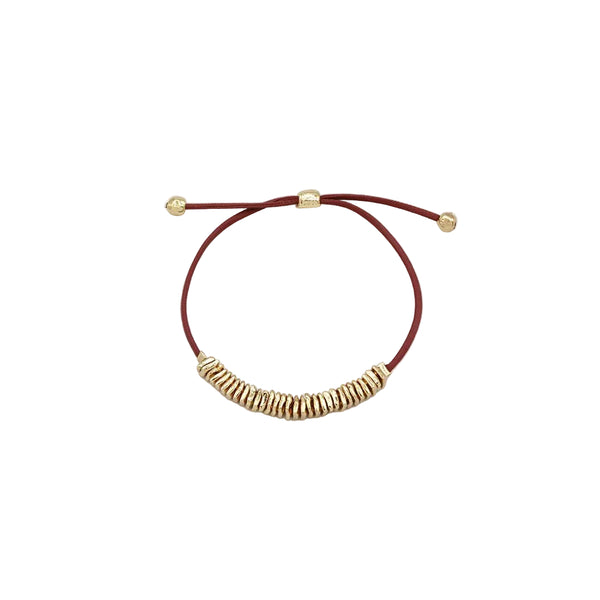 Adjustable Leather Bracelet With Hammered Metal - Lady of the Lake