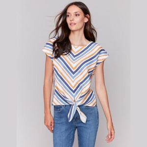 Alan Striped Linen Blend Tie - Front Blouse - Lady of the Lake