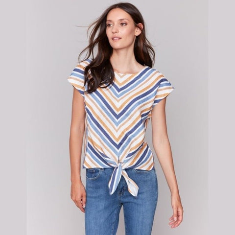 Alan Striped Linen Blend Tie - Front Blouse - Lady of the Lake
