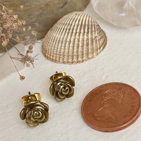 Alcott Bronze Rose Stud Earrings - Lady of the Lake