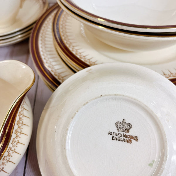 Alfred Meakin - Royal Wembley Burgundy China - Set of 23