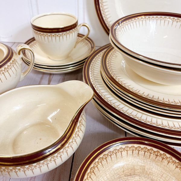 Alfred Meakin - Royal Wembley Burgundy China - Set of 23