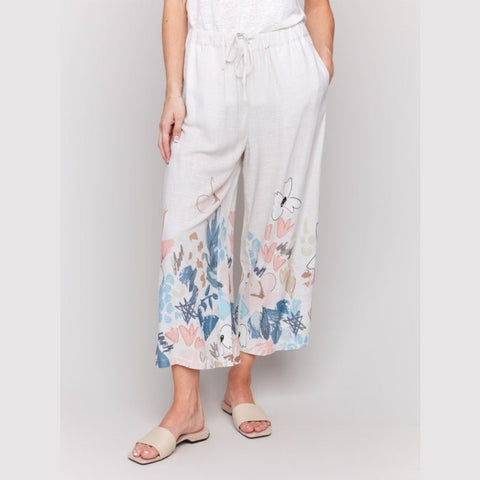 Amari Pull - On Printed Linen Blend Pants - Lady of the Lake