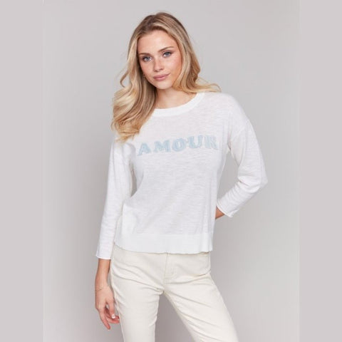 Amour Denim Patch Cotton Sweater - Lady of the Lake