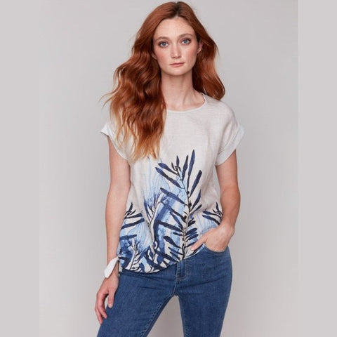 Amy Printed Linen Blend Top With Side Tie - Lady of the Lake