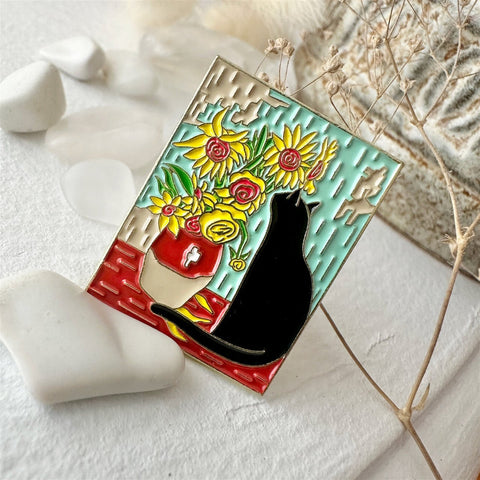 Arles Cat And Sunflowers Enamel Pin - Lady of the Lake