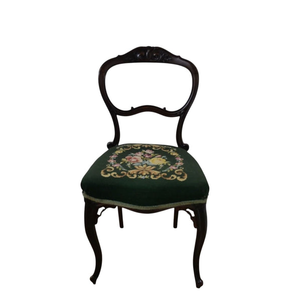 Balloon Back Green Embroidered Chair - Lady of the Lake