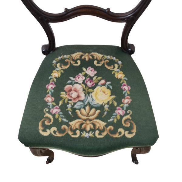 Balloon Back Green Embroidered Chair - Lady of the Lake
