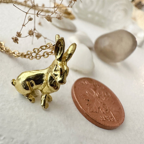 Basil Hare Charm Necklace In Raw Brass - Lady of the Lake