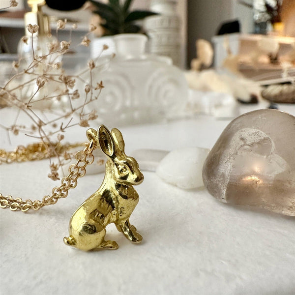 Basil Hare Charm Necklace In Raw Brass - Lady of the Lake