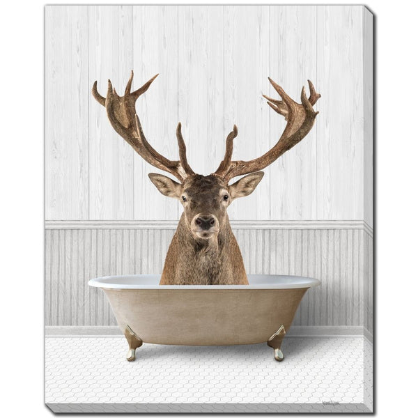 Bath Time Deer - Hand Embellished Canvas - Lady of the Lake