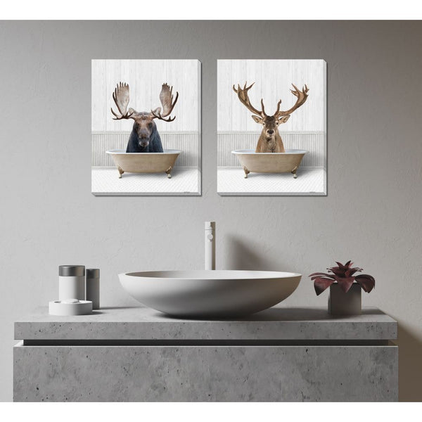 Bath Time Deer - Hand Embellished Canvas - Lady of the Lake