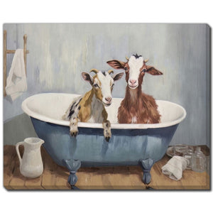 Bathtub Goats I - Hand Embellished Printed Canvas