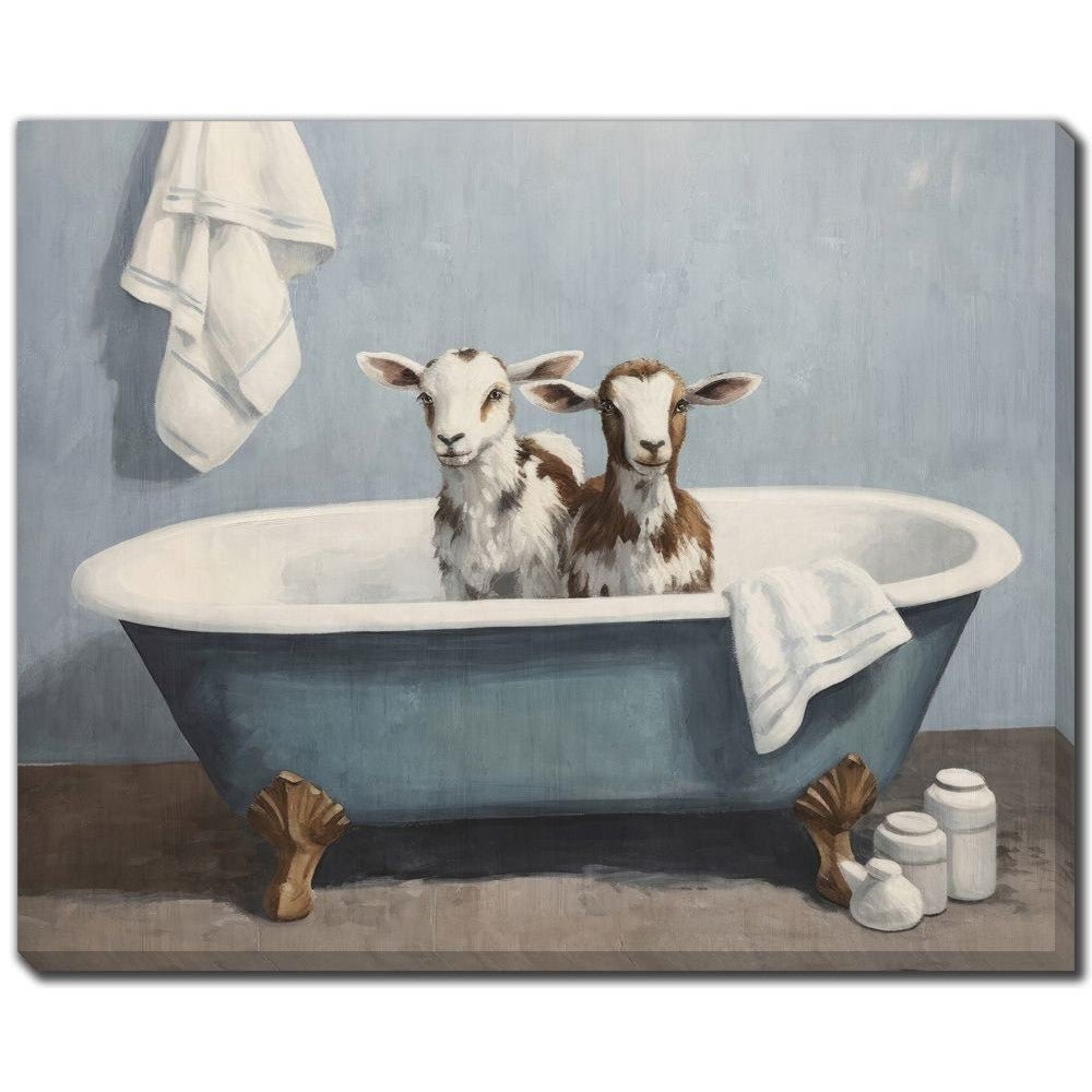 Bathtub Goats II - Hand Embellished Printed Canvas