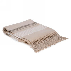 Beige & Khaki Throw With Fringe