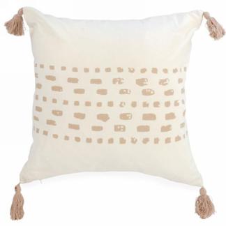 Beige Motif Pillow With Tassel