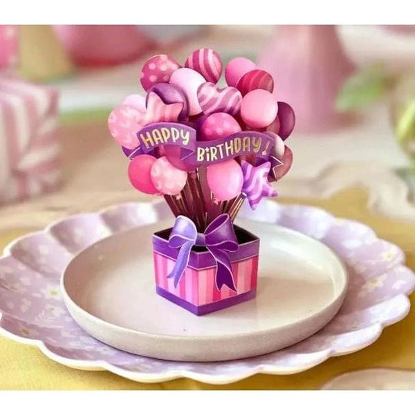 Birthday Balloons Pink - Mini Pop - up Greeting Card - Birthday - Lady of the Lake