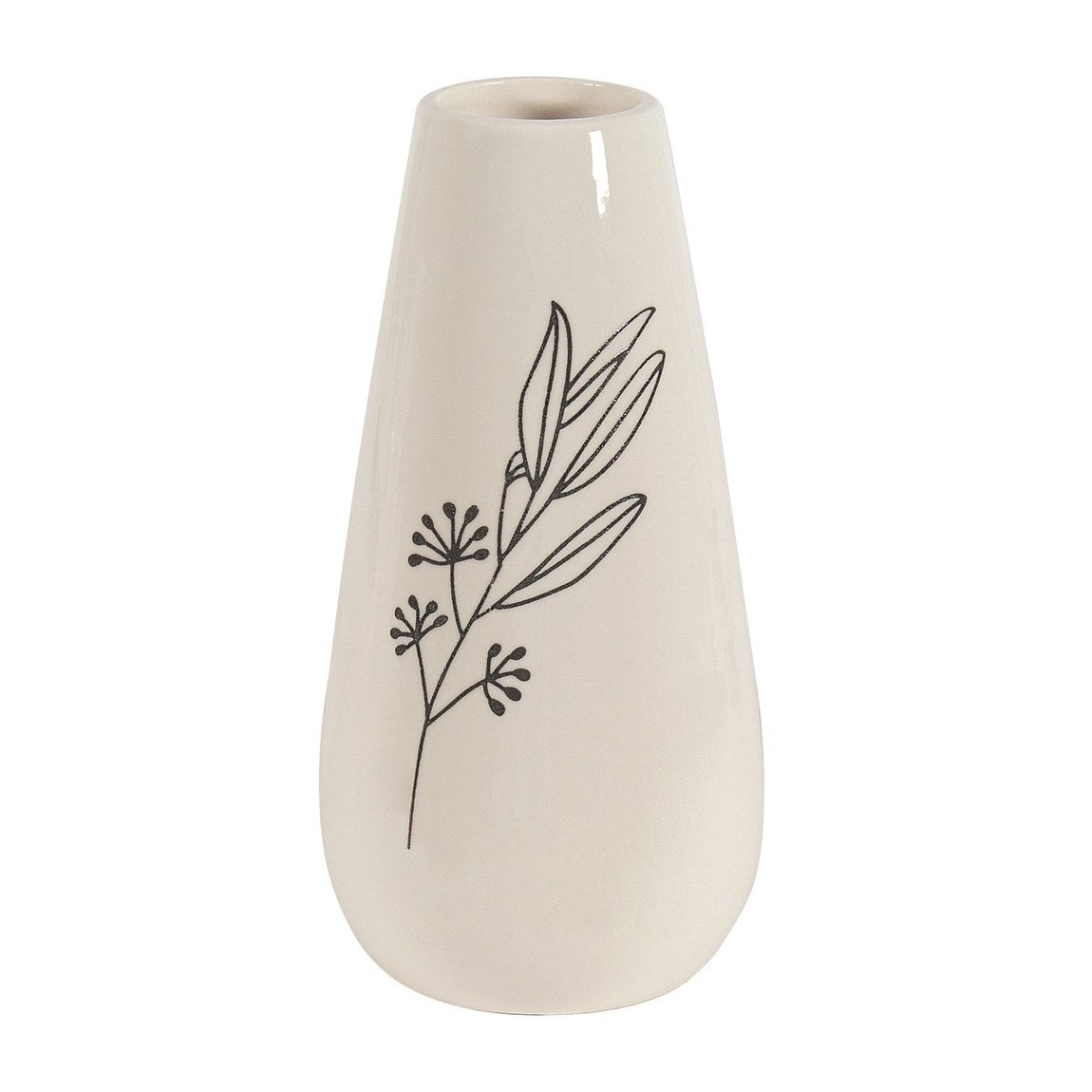 Black & Cream Bud Vase With Black Floral Design