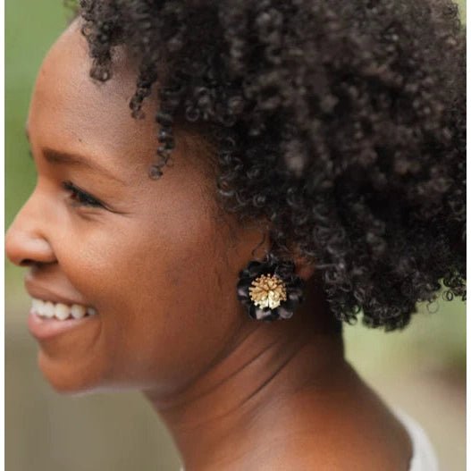 Black & Gold Floral Stud Earrings