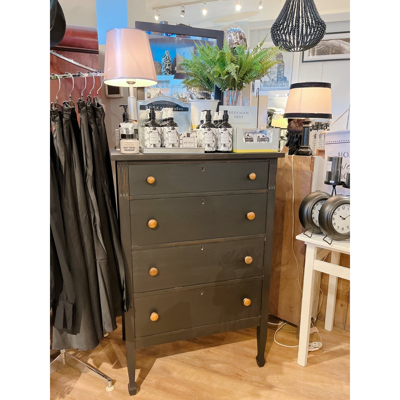 Black Highboy Dresser with Mirror