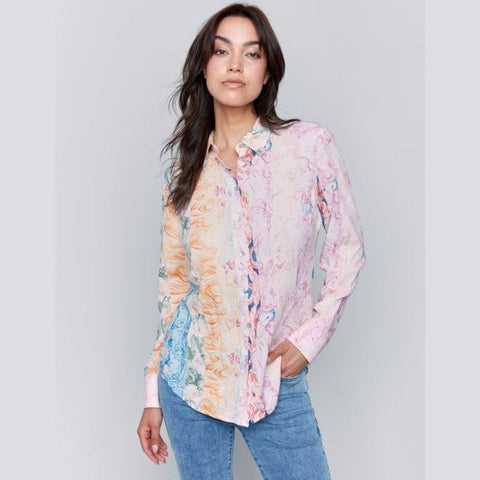 Blair Printed Long Sleeve Button Blouse - Lady of the Lake