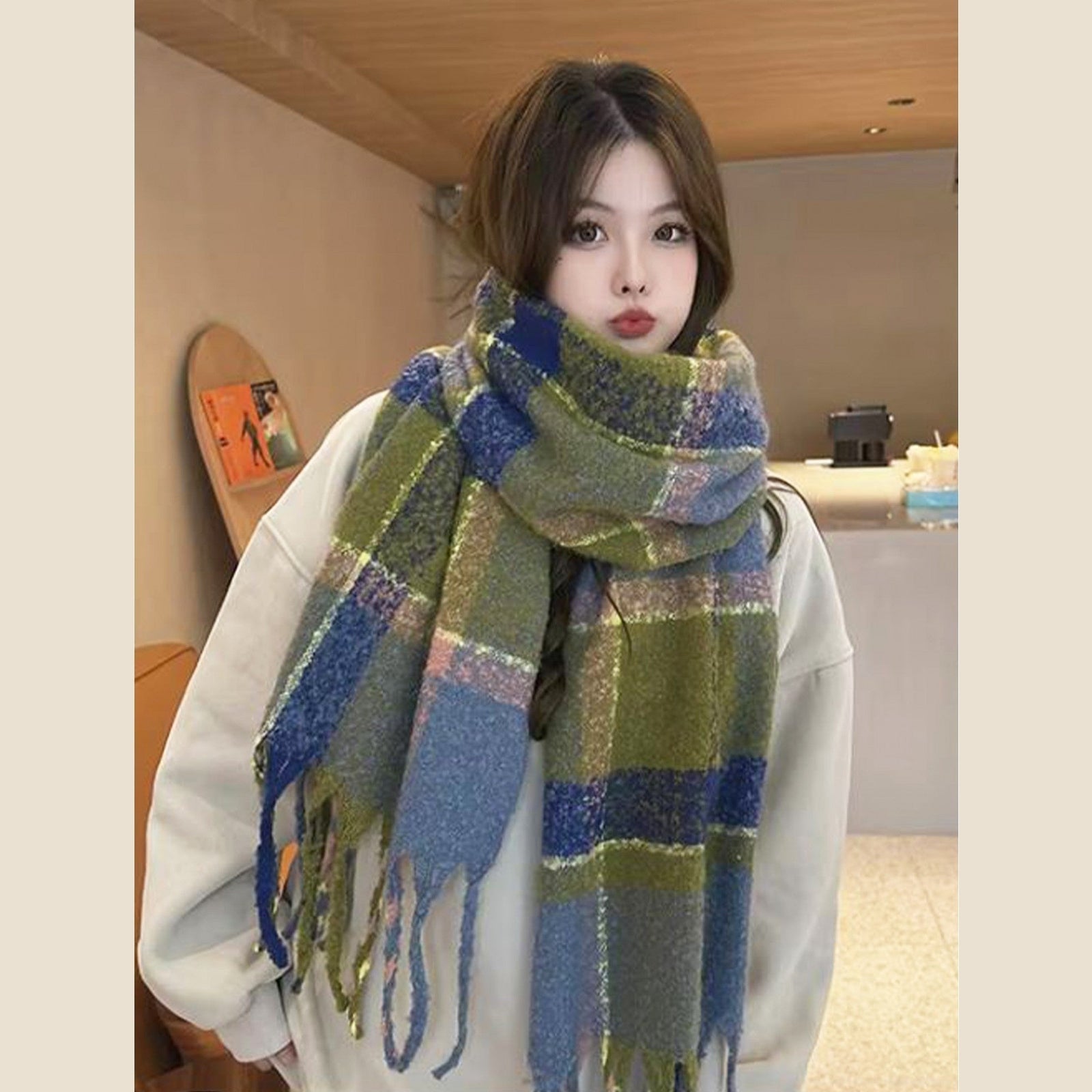 Blanket Scarf - Plaid With Long Fringe